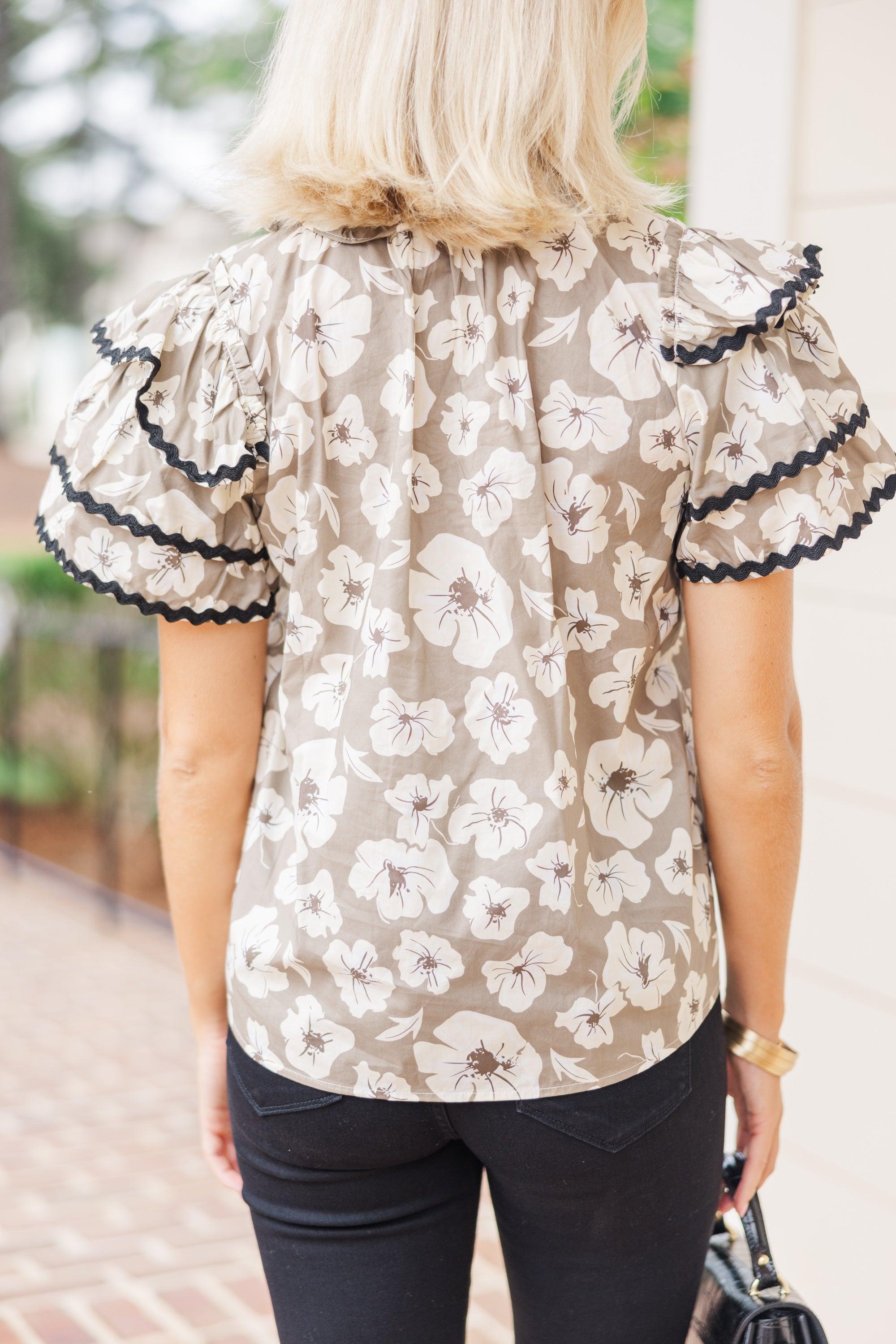 Waiting For You Taupe Brown Floral Blouse Female Product Image