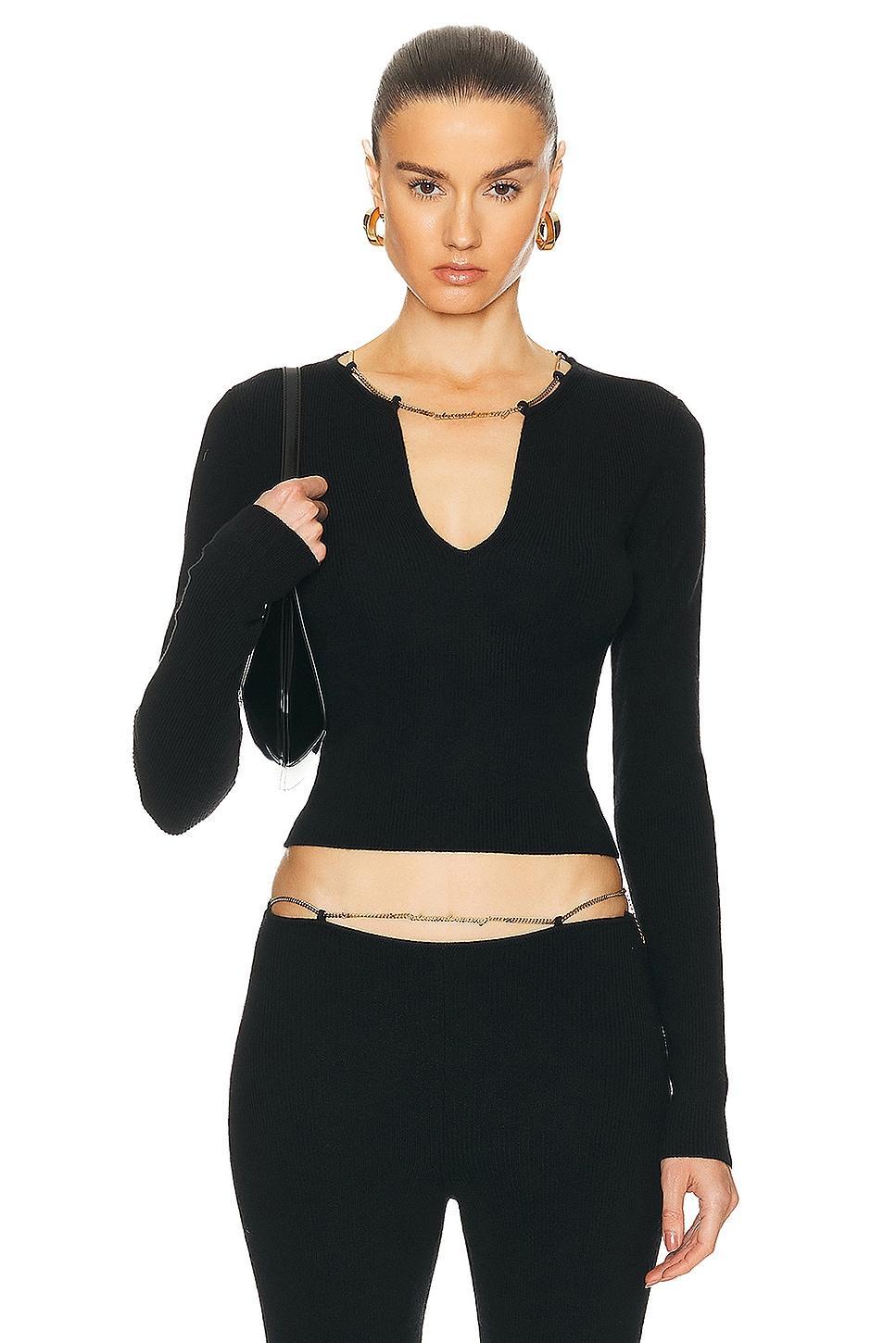 Alexander Wang V Neck Long Sleeve Top With Logo Necklace Black. (also in ). Product Image