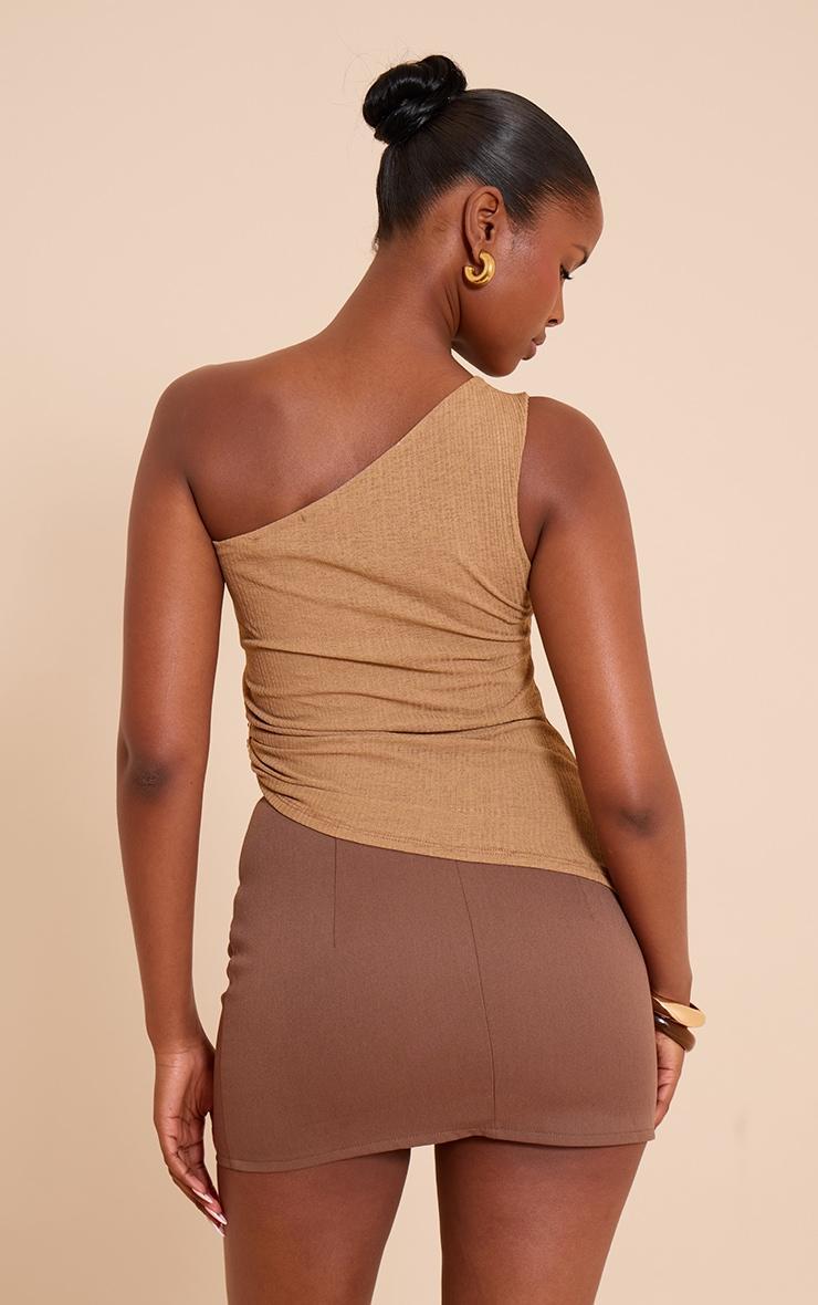 Mushroom Ribbed Onion Skin Trim Detail One Shoulder Top Product Image