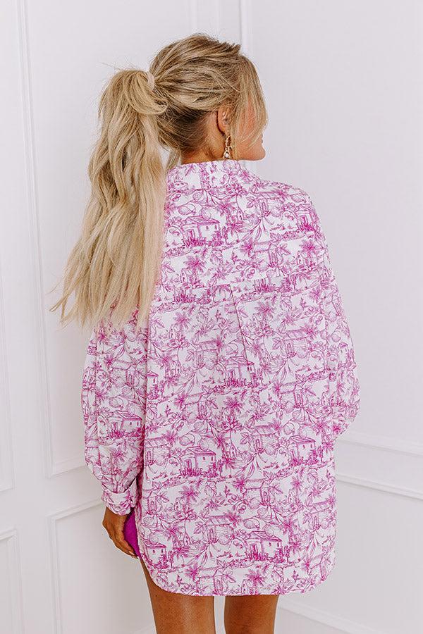 Tropical Lifestyle Button Up in Hot Pink Product Image