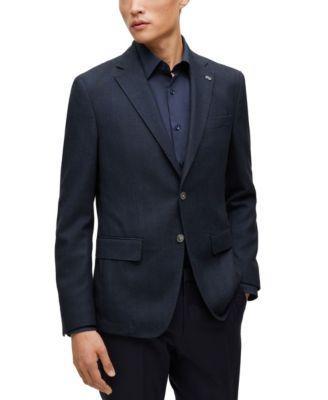 HUGO BOSS Boss By  Men's Slim-fit Herringbone Jacket In Dark Blue Product Image