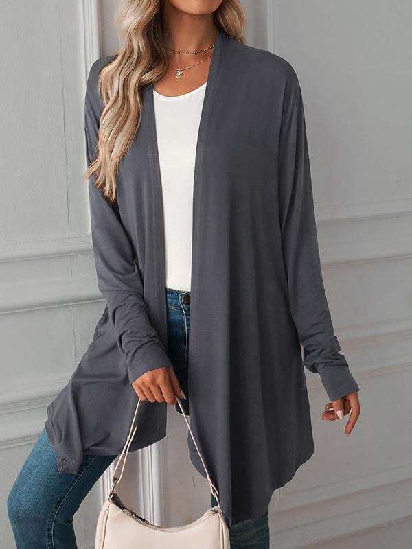 Long Sleeves Loose Solid Color Statement Collar Outerwear Product Image