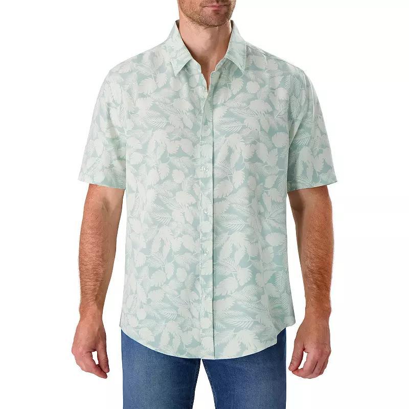Men's Report Collection Short Sleeve Stretch Tropical Print Woven Button-Down Shirt, Size: Small, Green Product Image