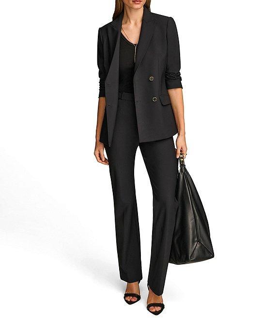 Donna Karan Ponte Double Breasted Flap Pocket Notch Lapel Blazer Product Image