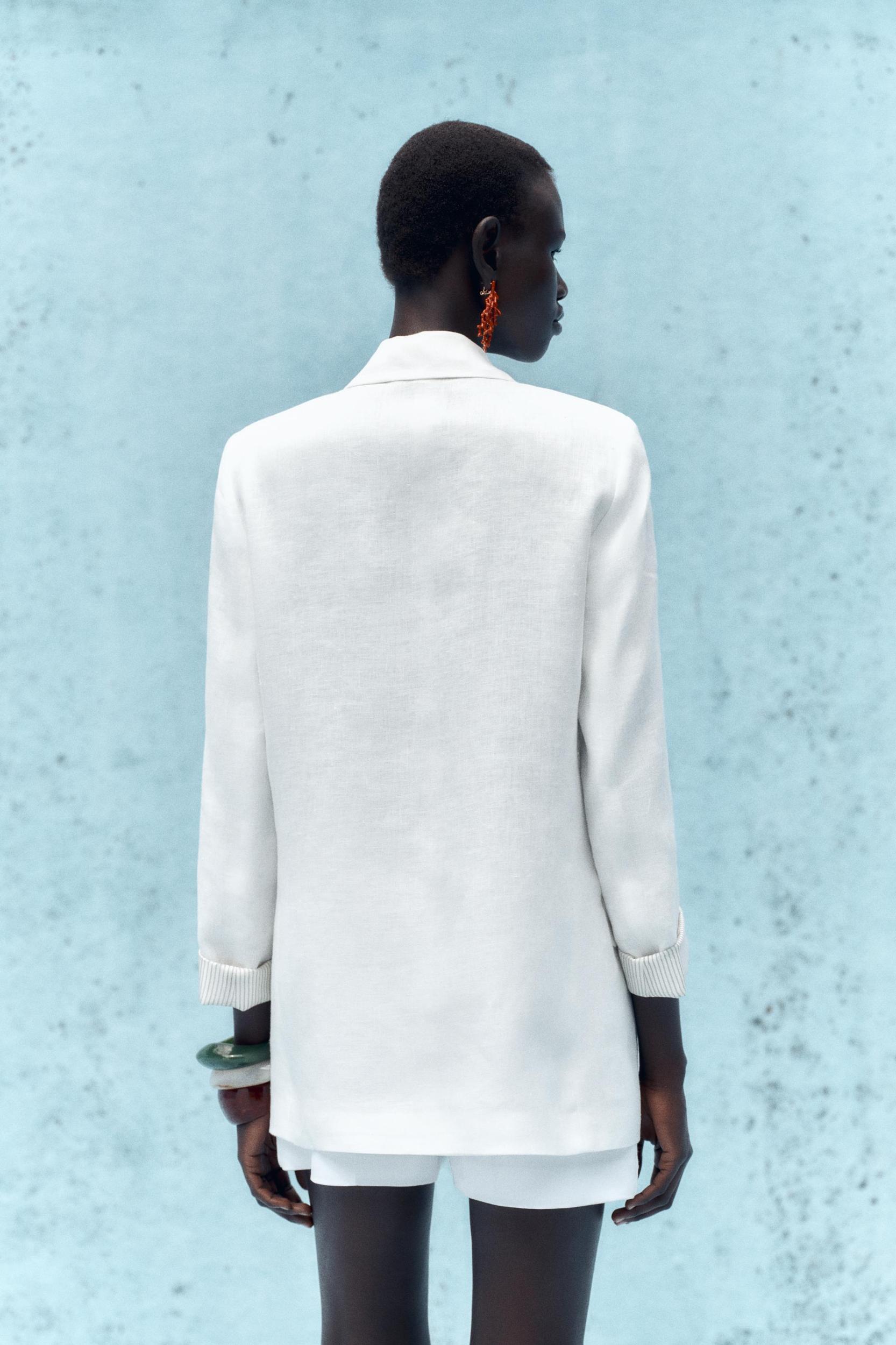 100% LINEN BLAZER WITH PRINTED CUFFS Product Image