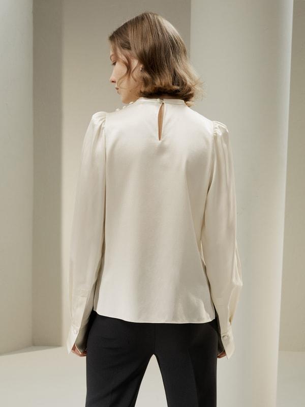 Asymmetrical Silk Blouse with Puff Sleeves Product Image