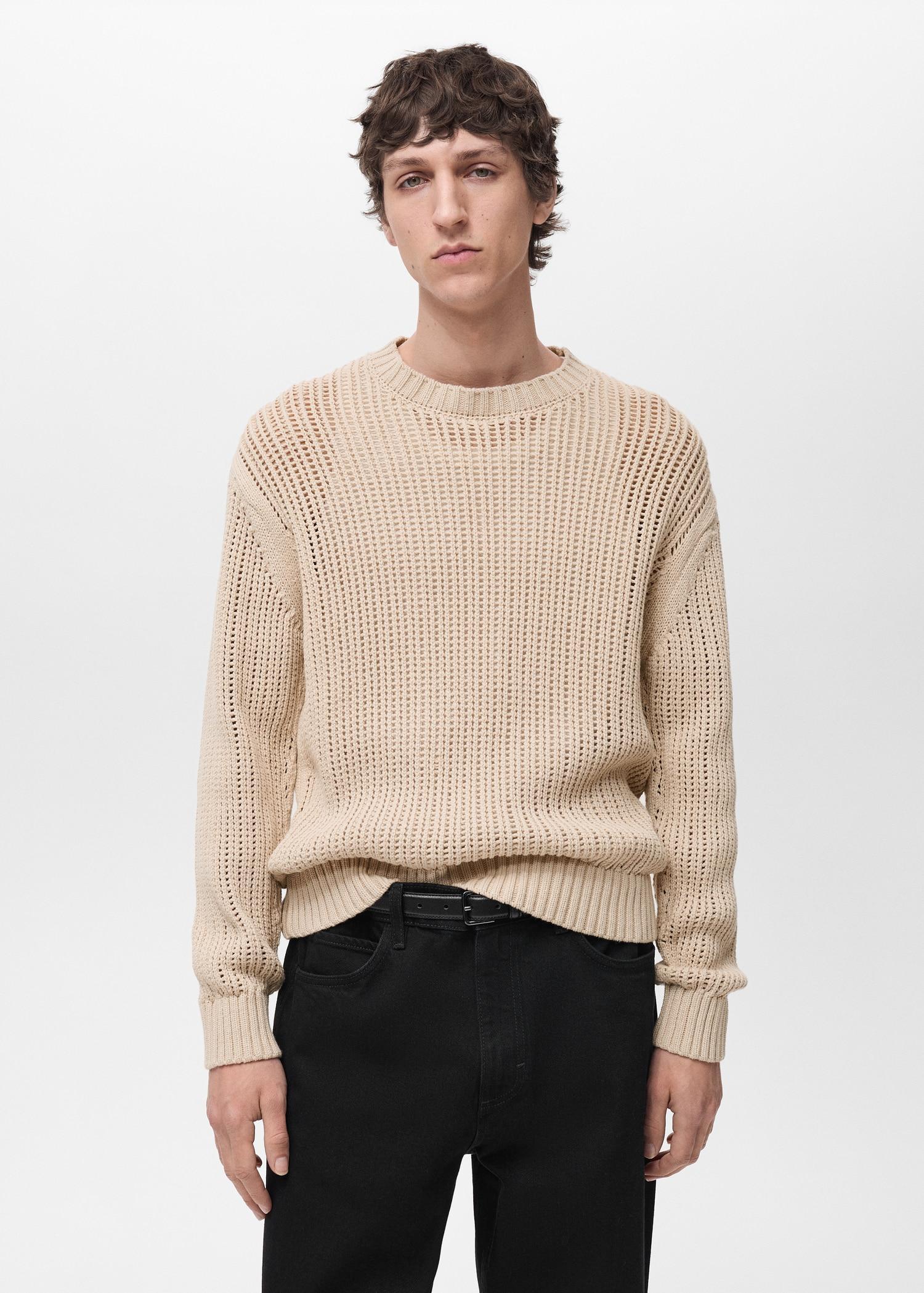 100% cotton openwork knitted sweater - Men | MANGO USA Product Image
