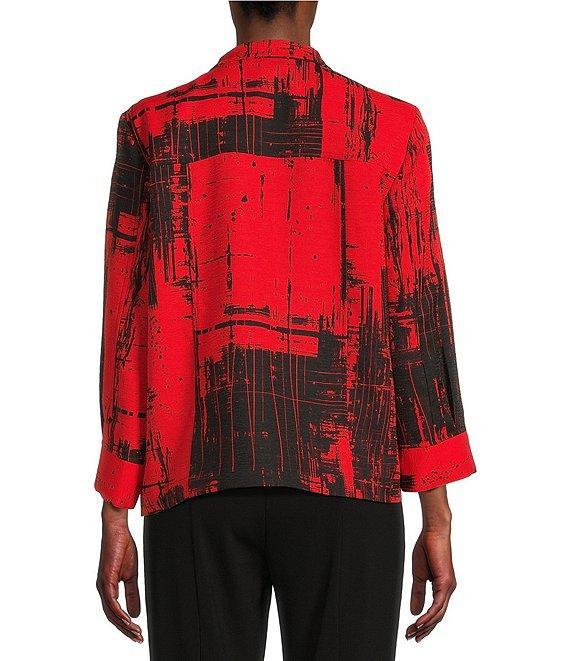 Ali Miles Abstract Print Soft Collar 3/4 Sleeve Zip-Up Jacket Product Image