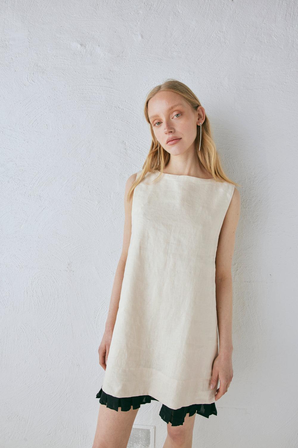 Musa Linen Mini Dress Cream Product Image