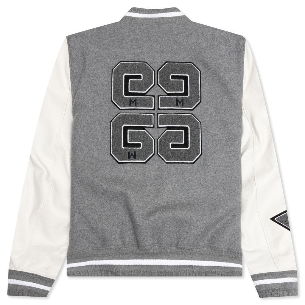 Varsity Bomber Jacket w/ Patches - Grey/White Male Product Image