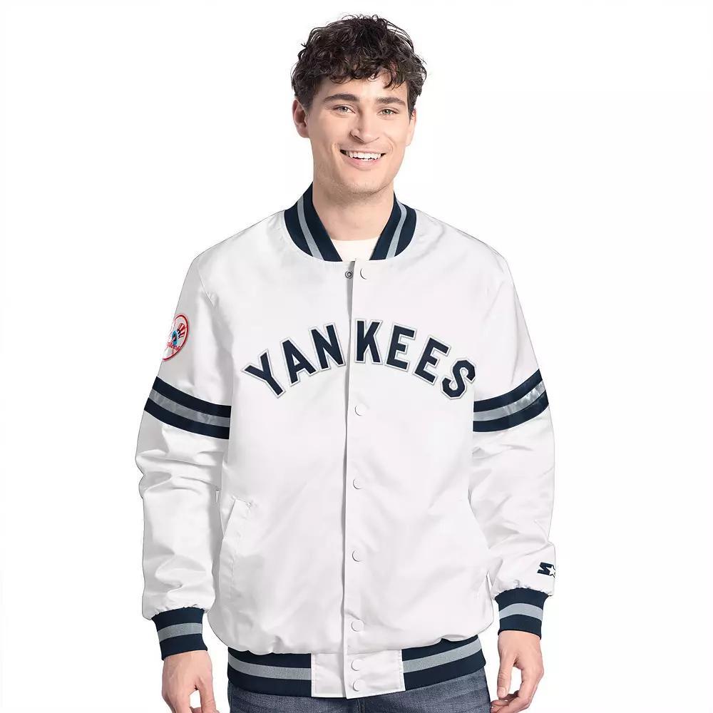 Men's Starter White New York Yankees Cooperstown Scout Full-Snap Varsity Jacket,  Product Image