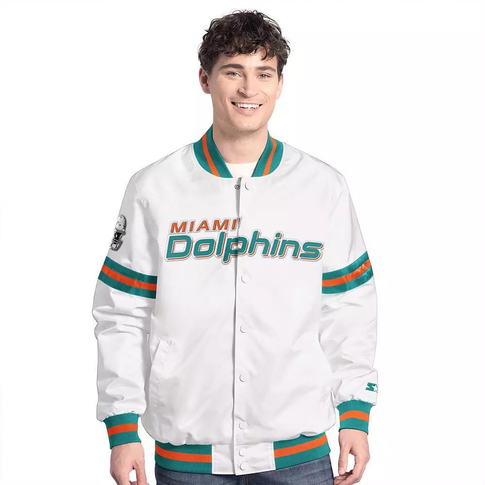 Men's Starter White Miami Dolphins Scout Full-Snap Varsity Jacket,  Product Image
