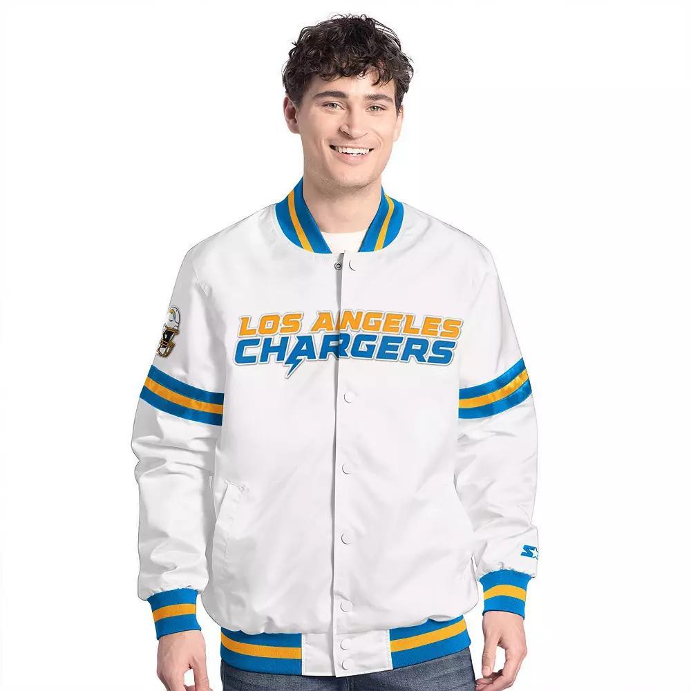 Men's Starter  White Los Angeles Chargers Scout Full-Snap Varsity Jacket, Size: XL Product Image