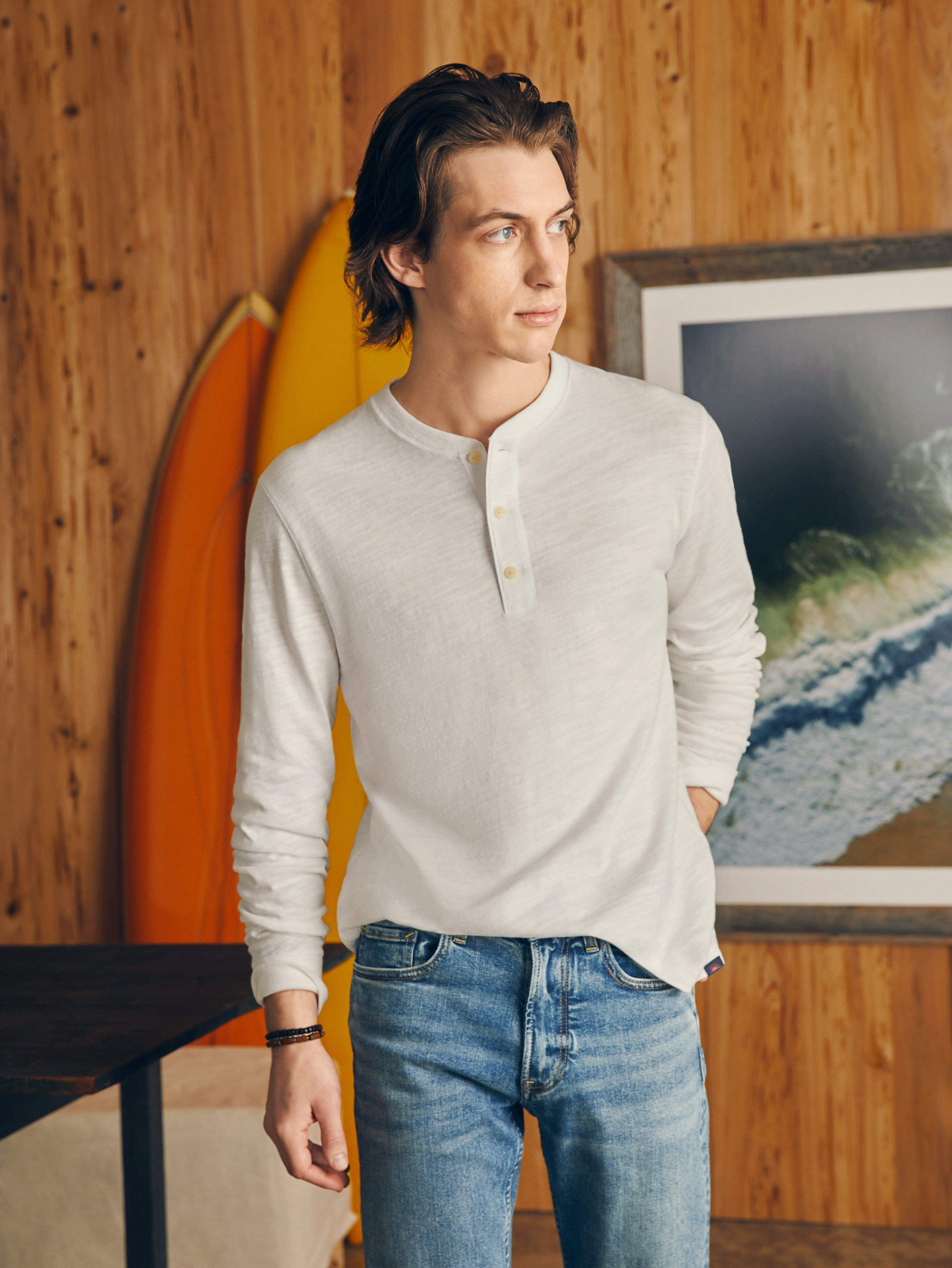 Sunwashed Slub Henley - White Male Product Image