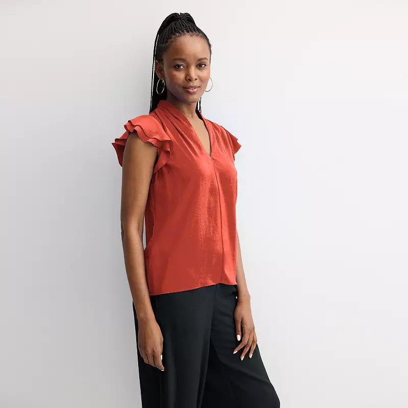 Women's Nine West Flutter Sleeve Satin Blouse,  Product Image