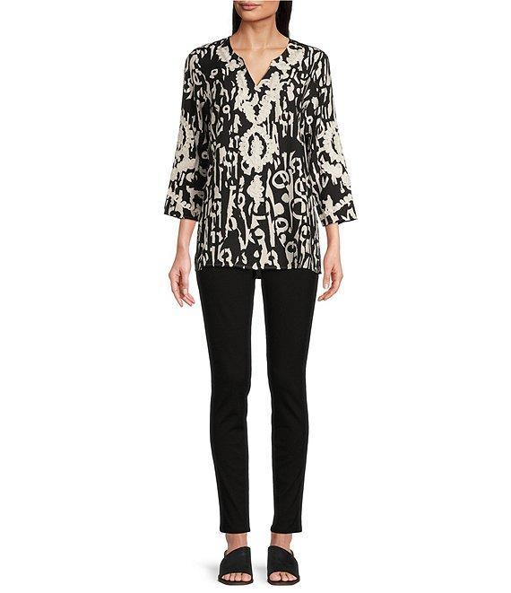 Calessa Printed Soutache Embroidered Split V-Neck 3/4 Sleeve Top Product Image
