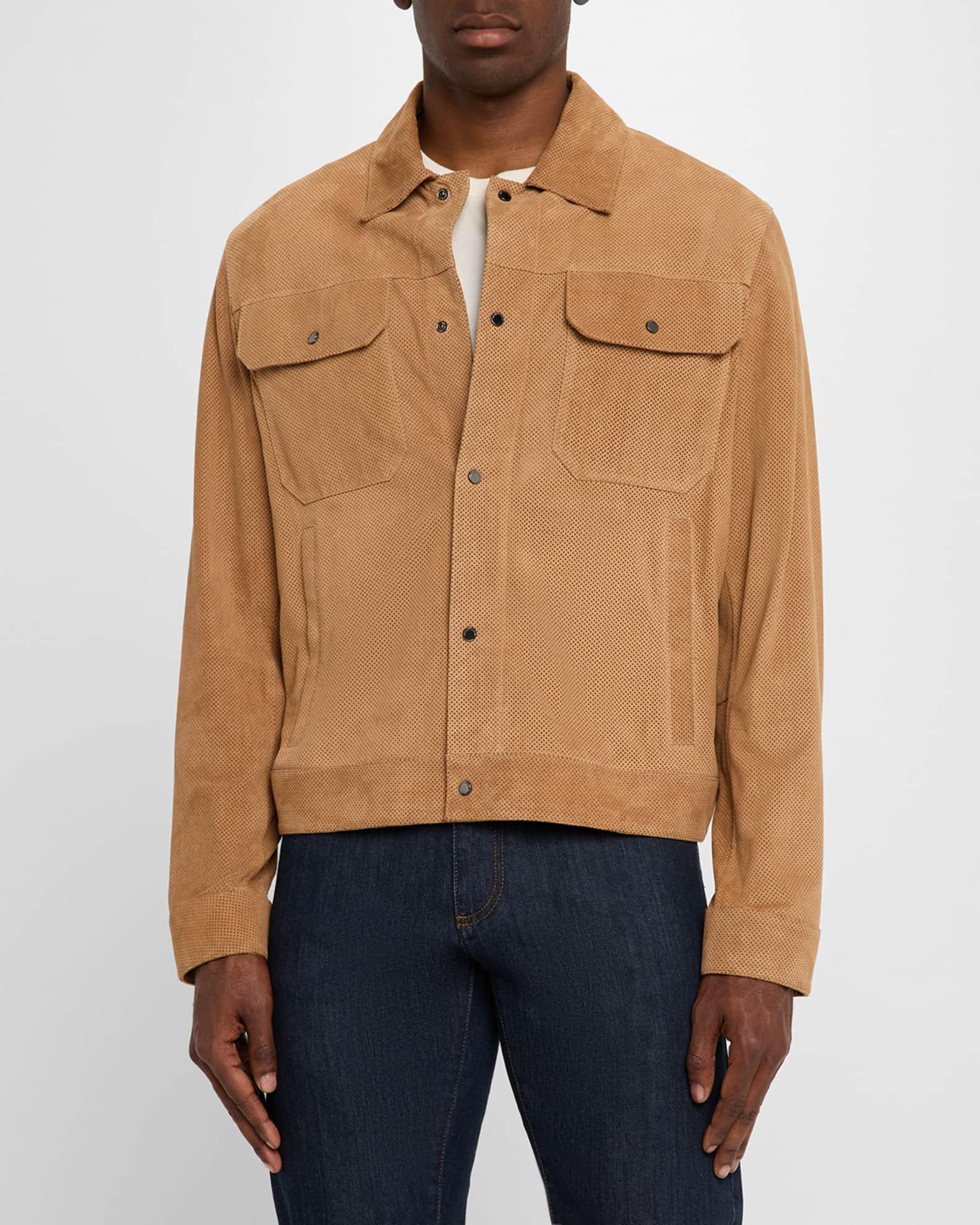 Men's Perforated Suede Trucker Jacket Product Image