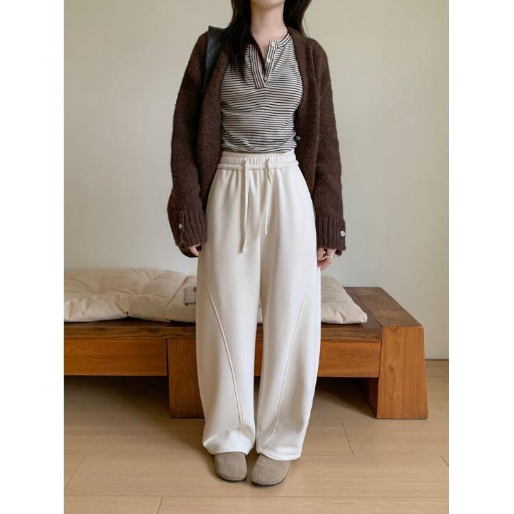 Drawstring Waist Paneled Wide Leg Sweatpants Product Image