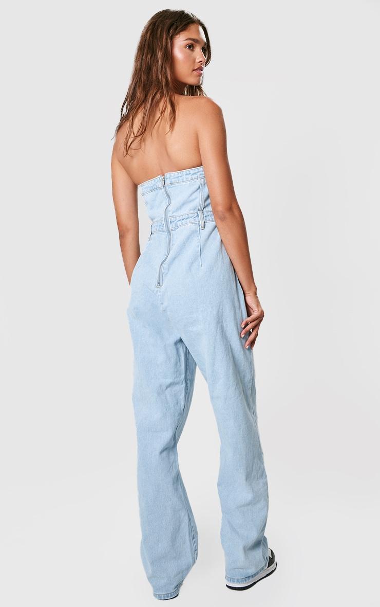 Light Blue Wash Bandeau Denim Jumpsuit Product Image