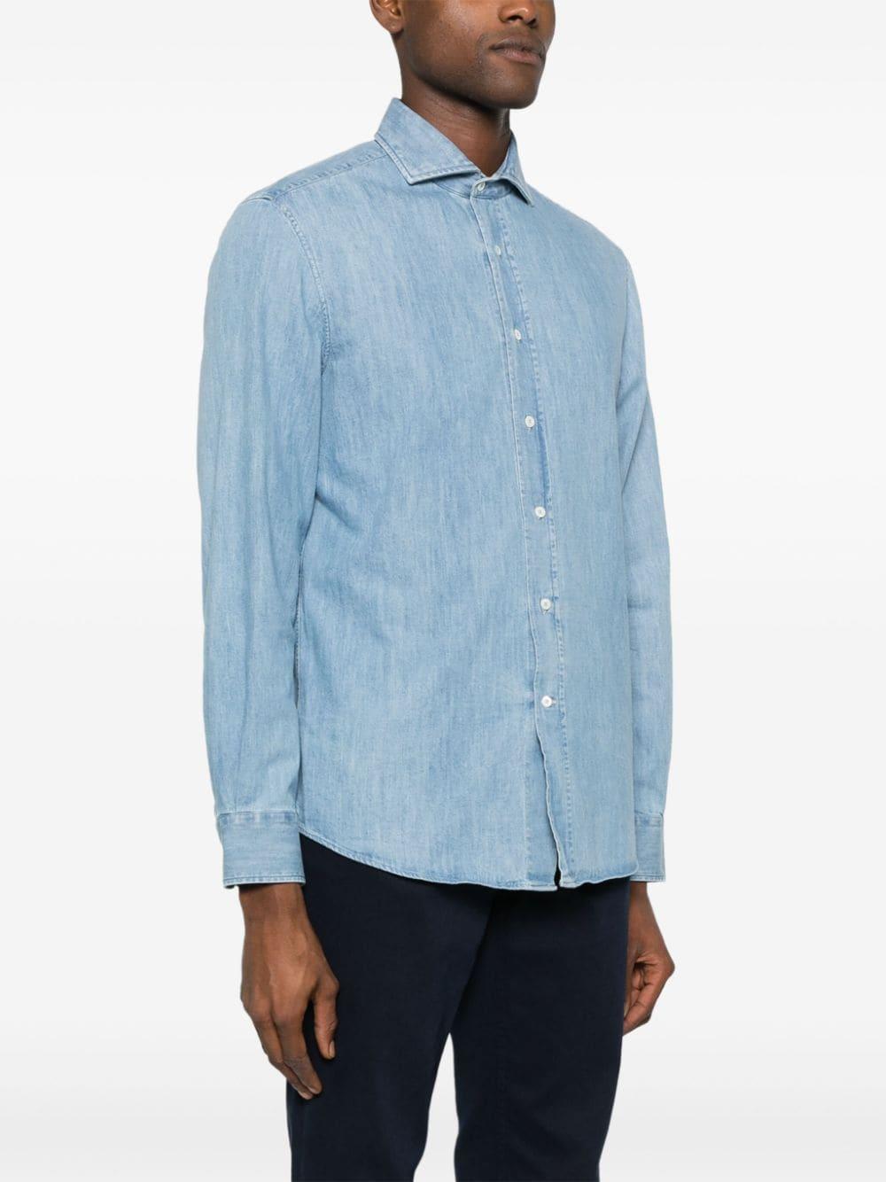 BRUNELLO CUCINELLI Spread-collar Denim Shirt In Blau Product Image