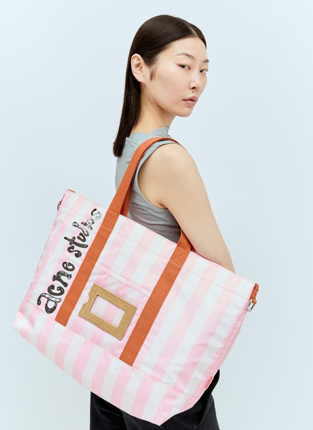 ACNE STUDIOS Logo Print Striped Tote Bag In Pink Product Image