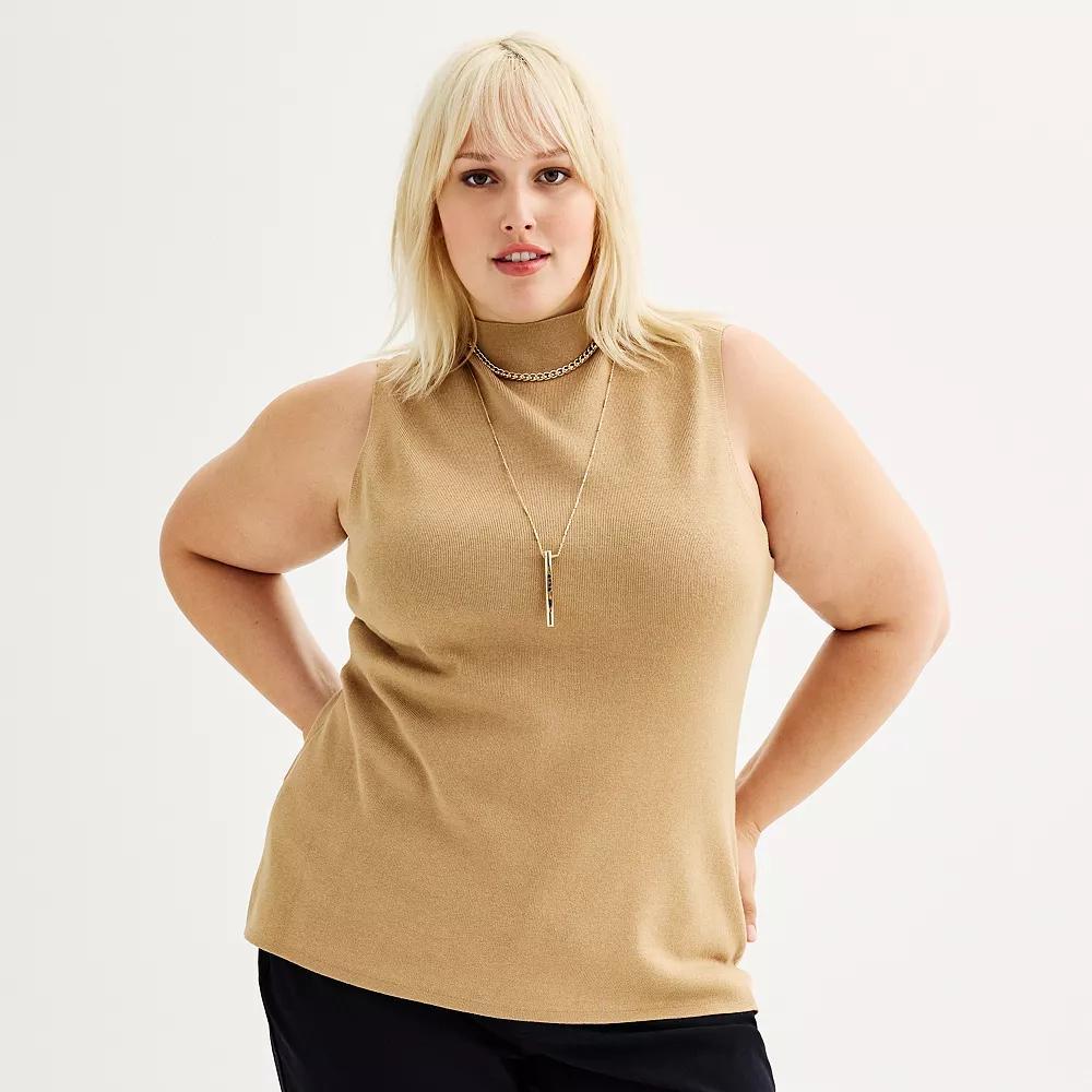 Plus Size Nine West Mockneck Sleeveless Sweater, Women's, Size: 0X, Mineral Black Product Image