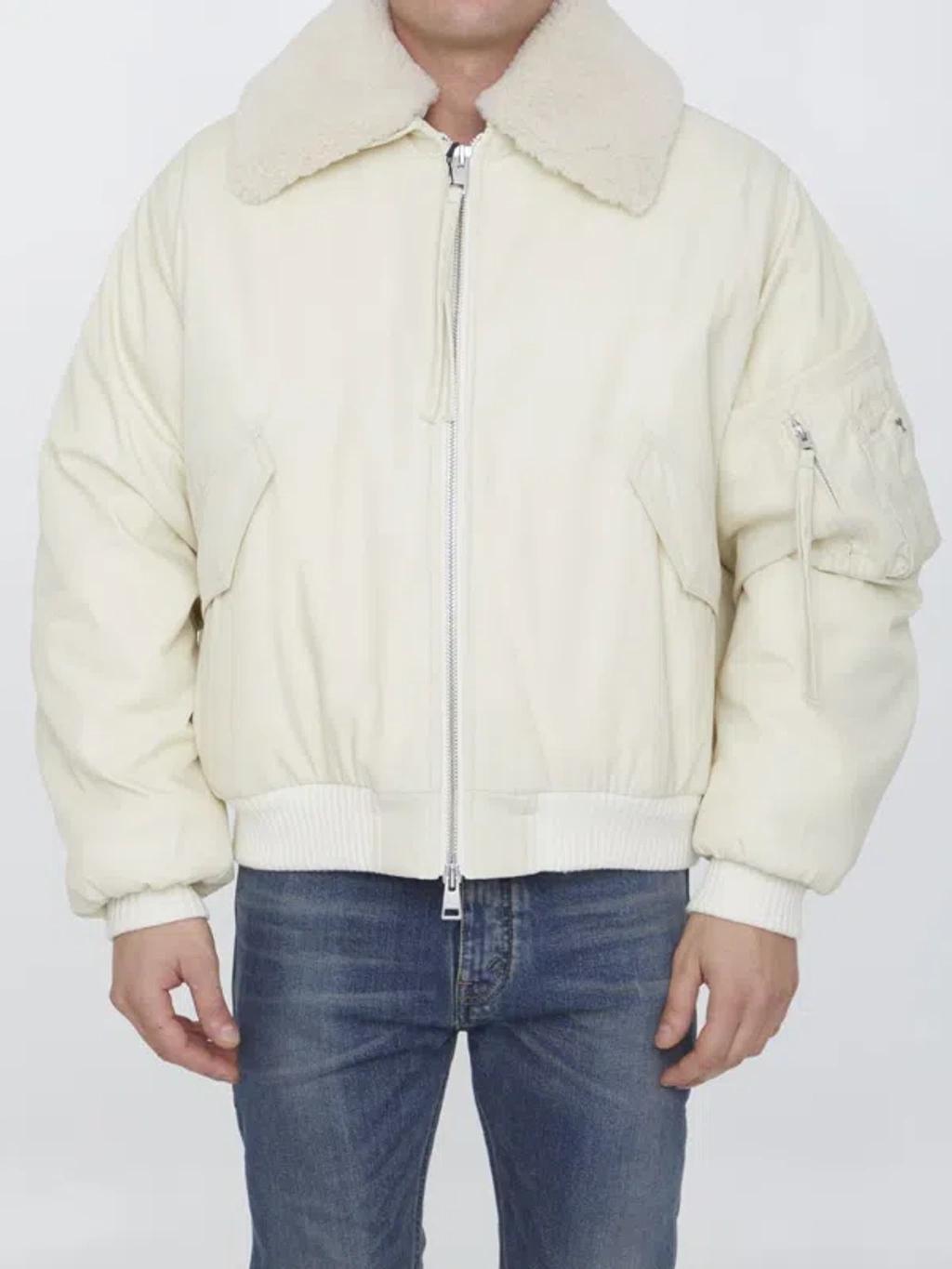 AMI ALEXANDRE MATTIUSSI Shearling Collar Bomber Jacket In White Product Image