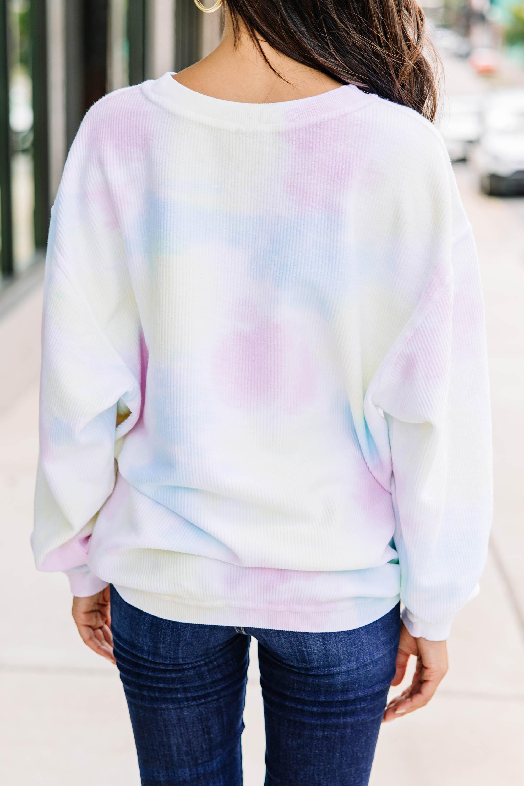 Teacher Pink Tie Dye Corded Embroidered Sweatshirt Female Product Image