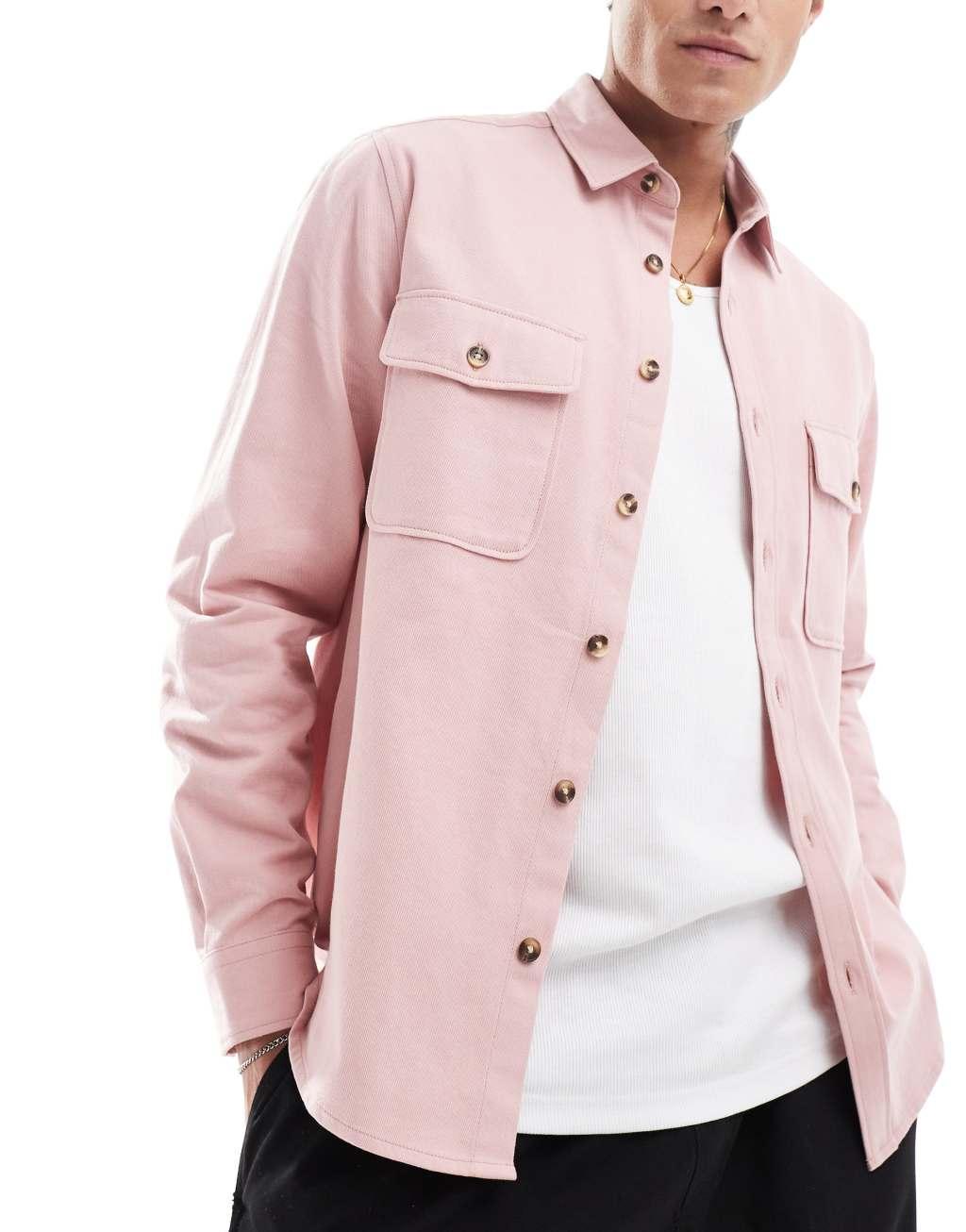 ASOS DESIGN overshirt in pink Product Image