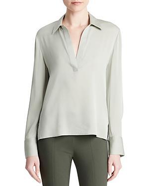 Womens Stretch-Silk Polo Blouse Product Image