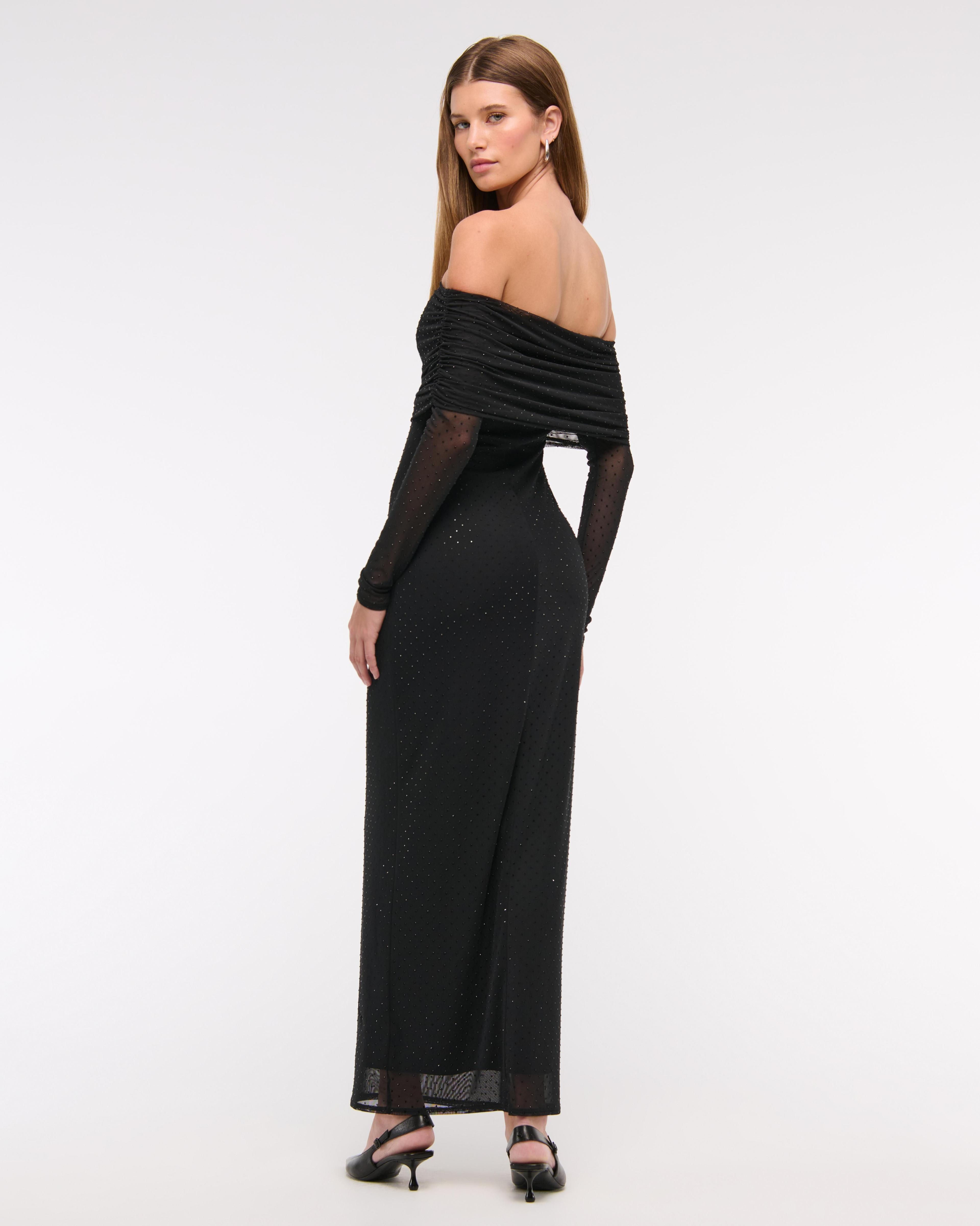 Off-The-Shoulder Rhinestone Maxi Dress Product Image