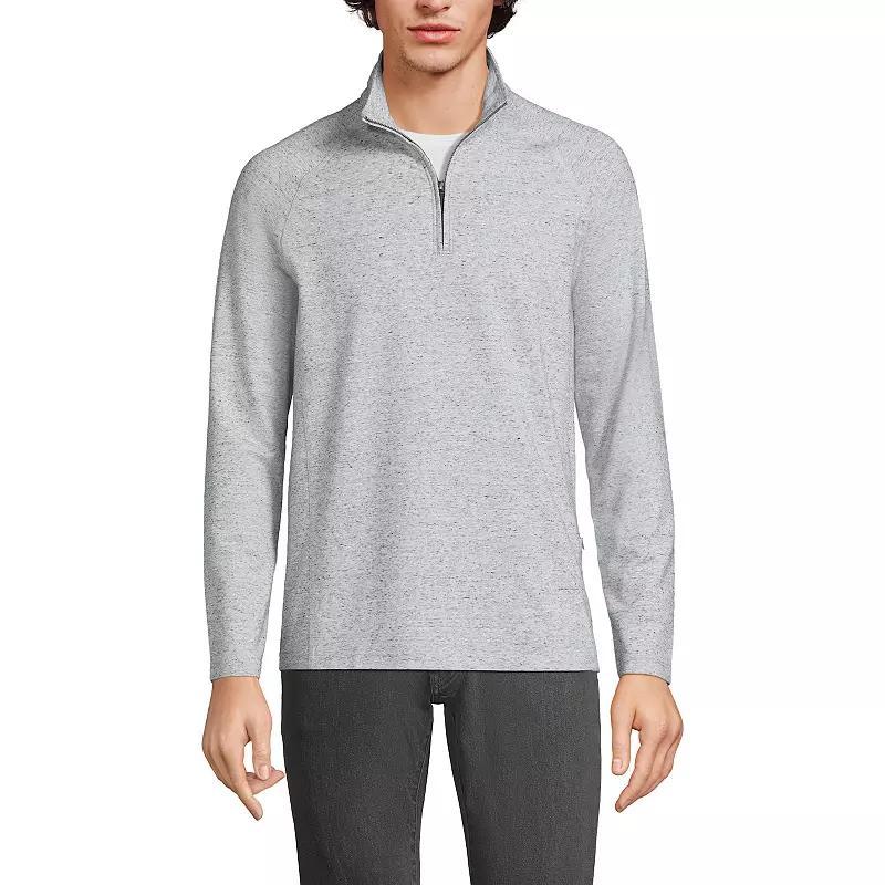 Mens Lands End Long Sleeve Raglan French Terry Quarter Zip Sweatshirt Dark Camel Grey Product Image