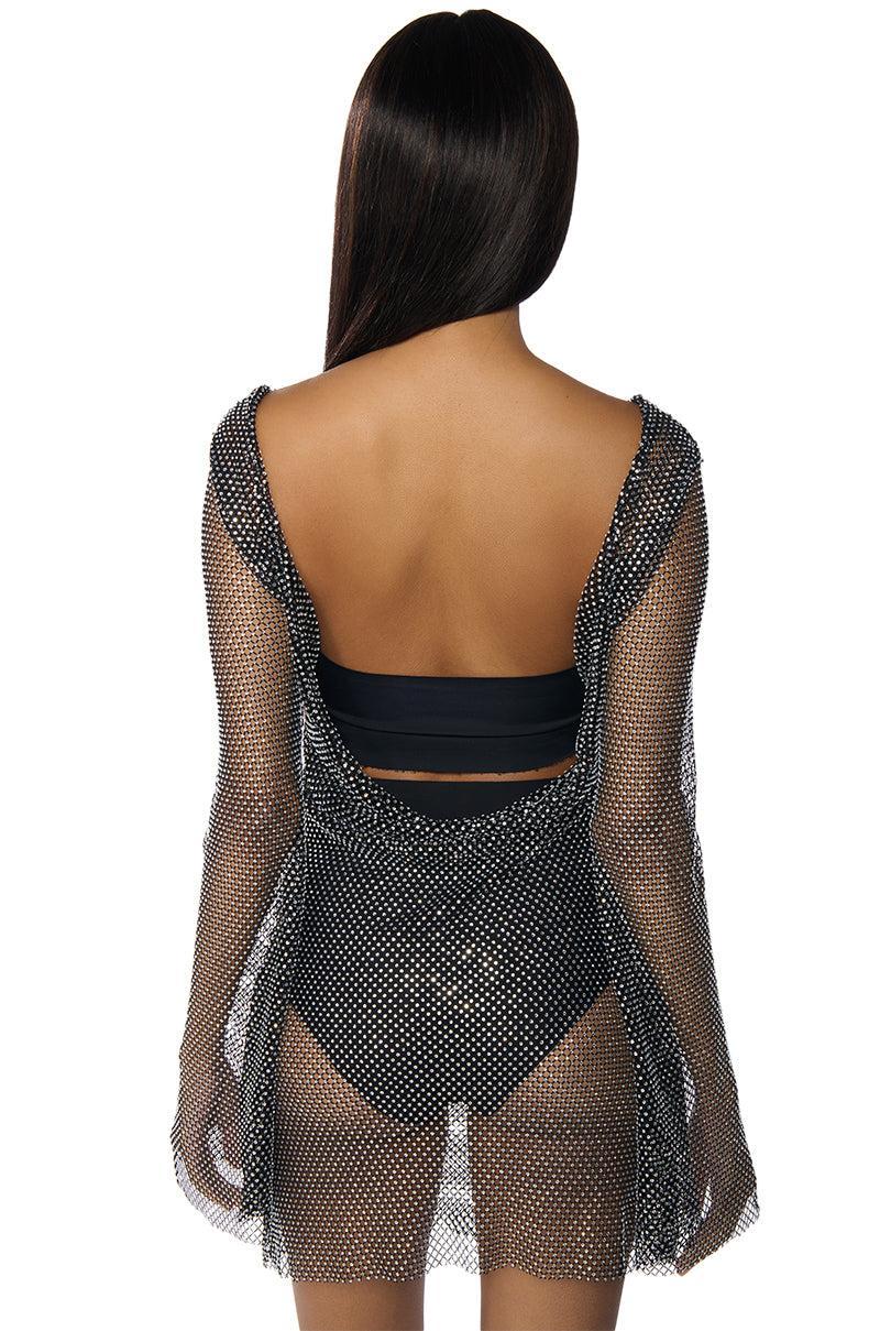 SHE ALL THAT RHINESTONE MESH MINI DRESS IN BLACK Product Image