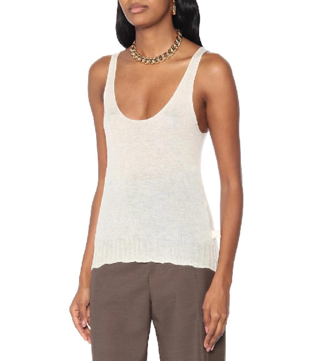 BOTTEGA VENETA Ribbed Cotton-blend Jersey Tank Top In Chalk Product Image