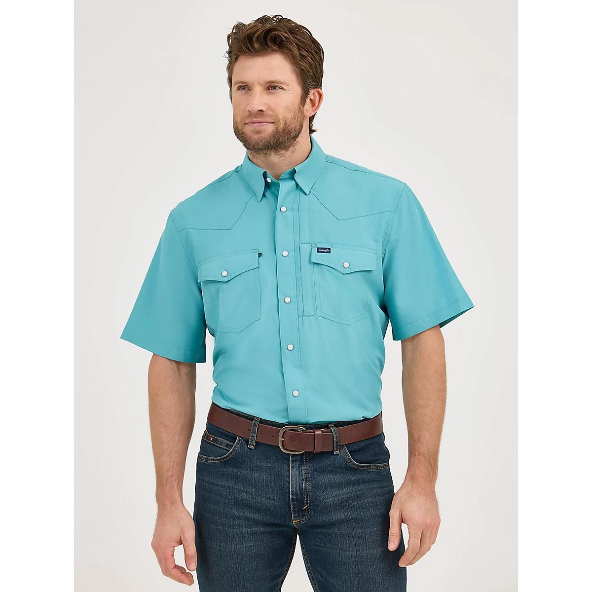 Men's Wrangler Performance Snap Short Sleeve Solid Shirt in Forest Product Image