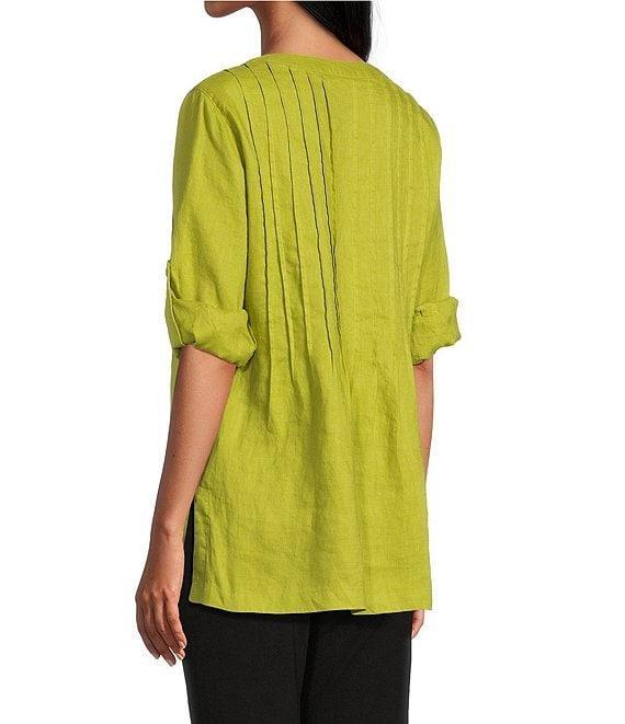 John Mark Linen Y-Neck Roll Tab Sleeve Pintuck Tunic Product Image