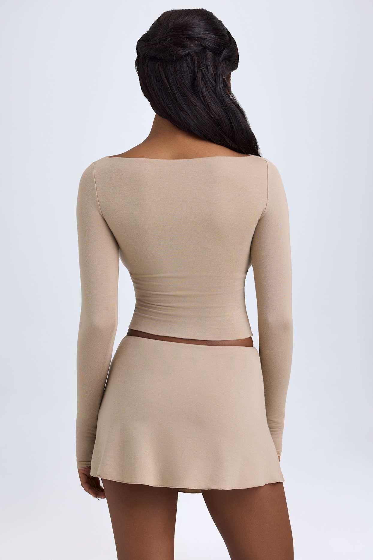 Modal Cut-Out Button-Detail Top in Taupe Female Product Image