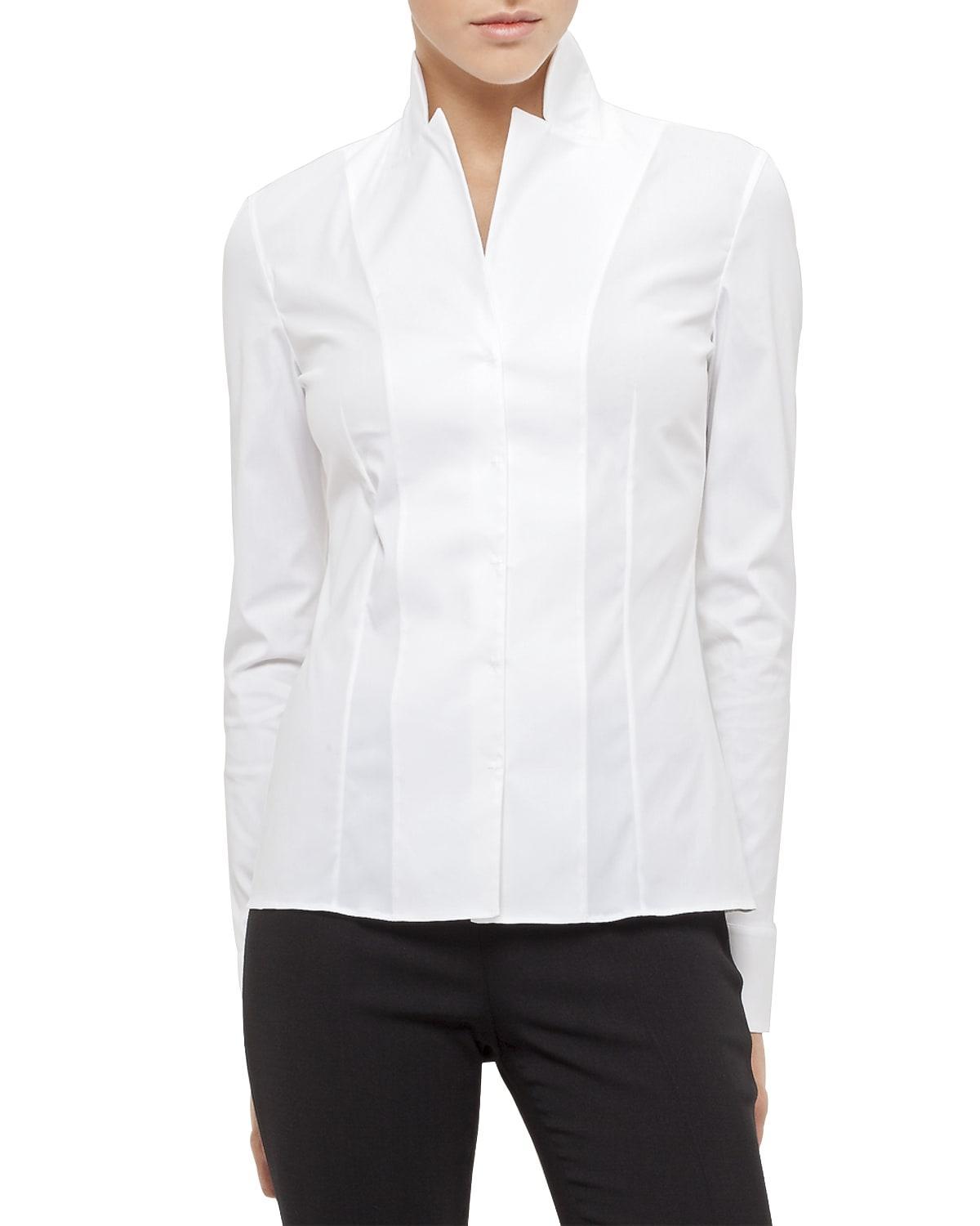 Womens Stretch-Poplin Revers Collar Blouse Product Image