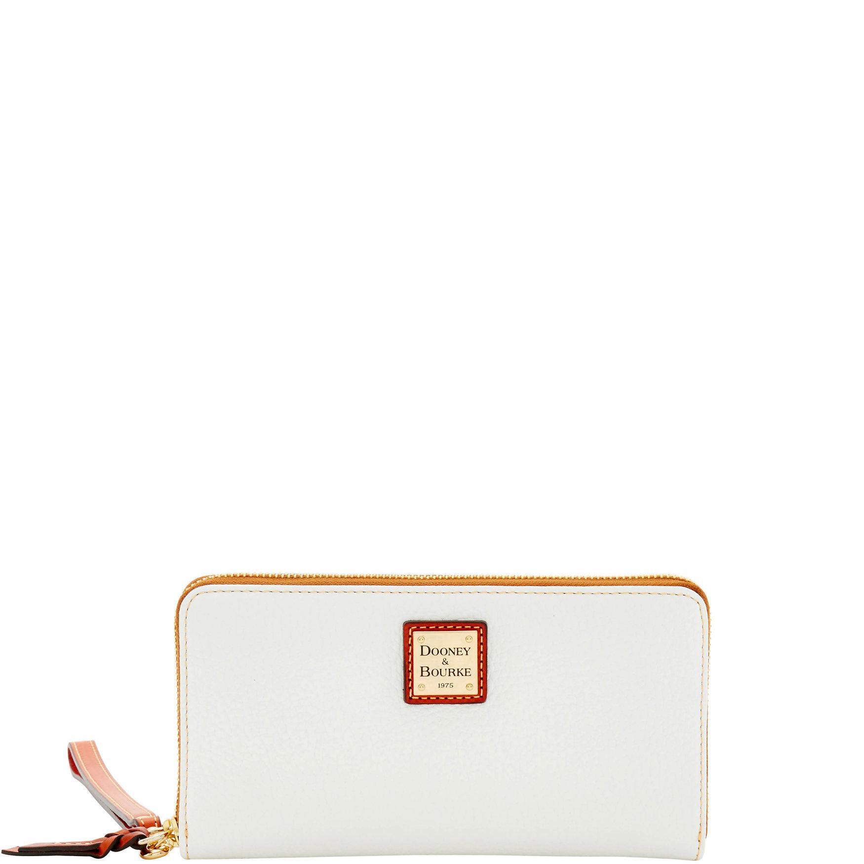 Dooney & Bourke Womens Pebble Grain Large Zip Around Leather Wristlet in White Product Image