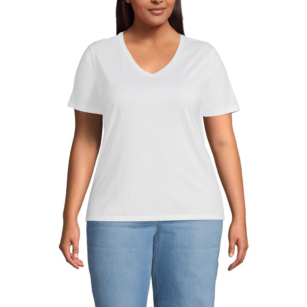 Plus Size Lands' End Relaxed-Fit Supima Cotton V-Neck Tee, Women's, Size: 3XL, White Product Image