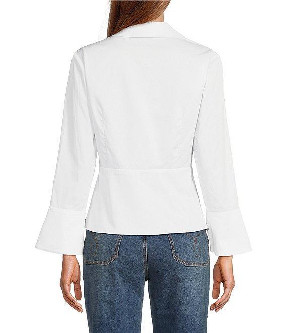 tyler boe Paige Woven Point Collar V-Neck Long Bell Sleeve Twist Front Shirt Product Image