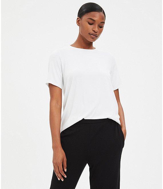 Eileen Fisher Tencel Lightweight Jersey Crew Neck Short Sleeve Shirt Product Image