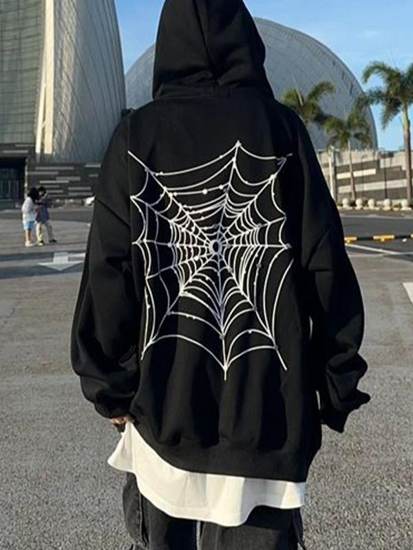 Men's Hip Pop Spider Web Print Oversized Hoodie Product Image