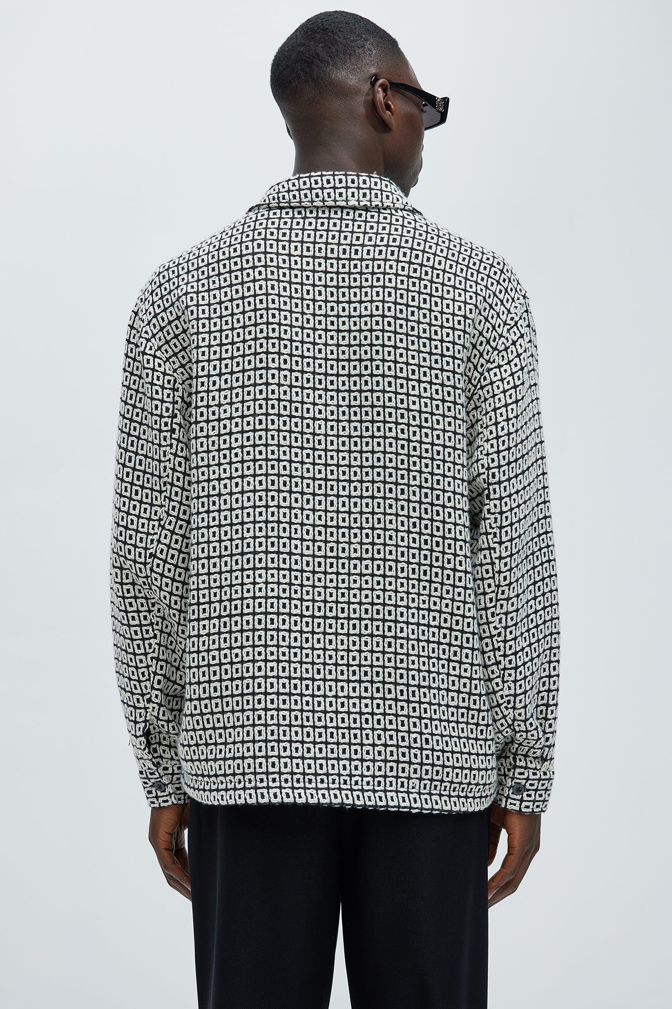 Oversized Island Textured Button Up Shirt - Black/combo Product Image