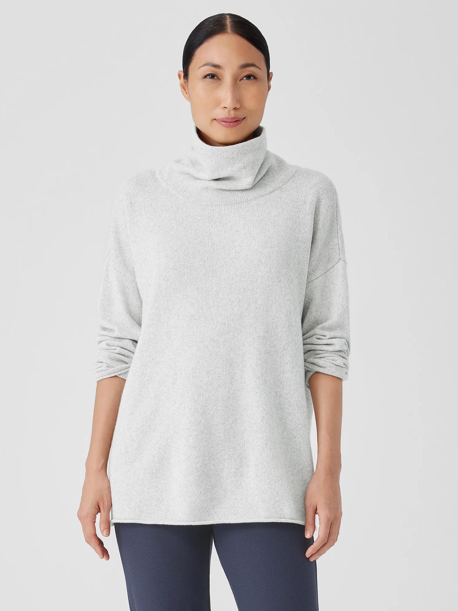 EILEEN FISHER Cotton and Recycled Cashmere Turtleneck Long Topfemale Product Image