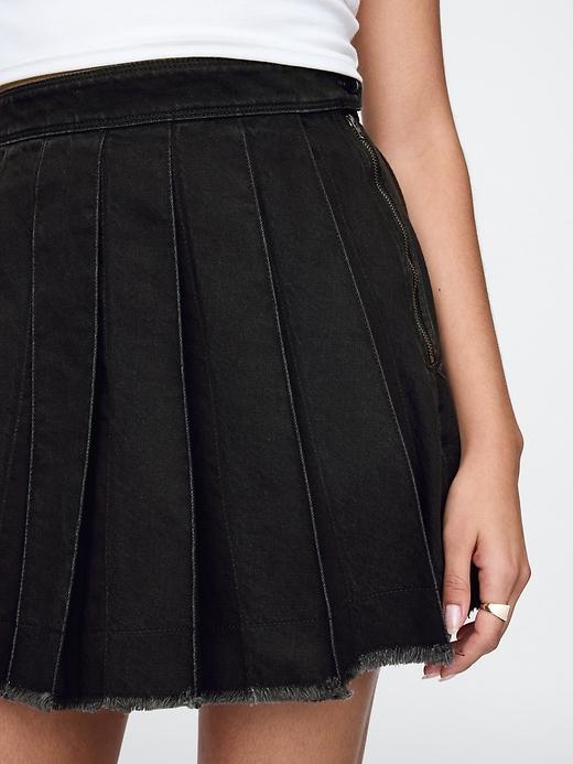 Pleated Denim Mini Skirt Product Image