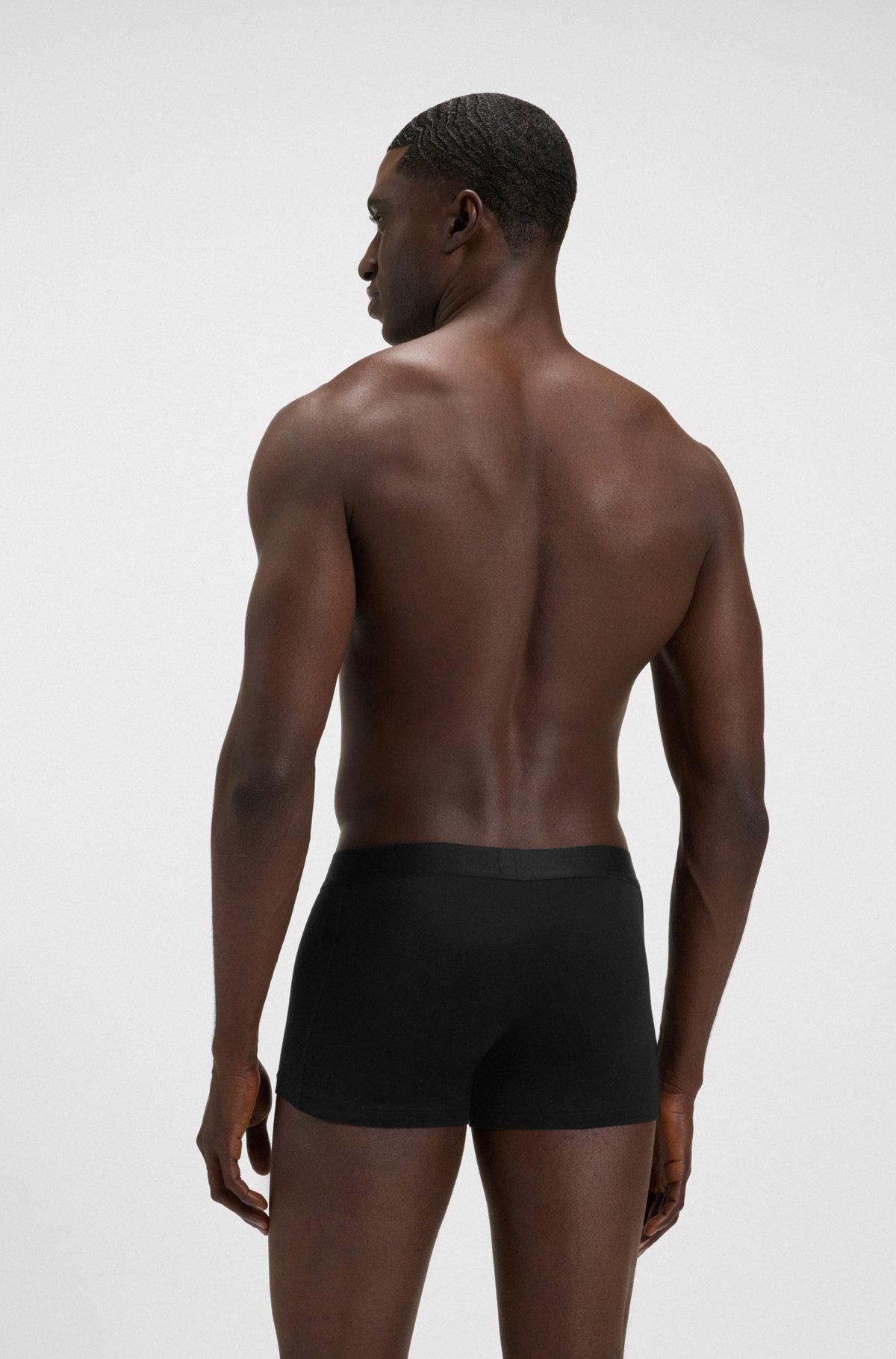 BOSS - Three-pack of stretch-cotton trunks with logo waistbands - Black Product Image