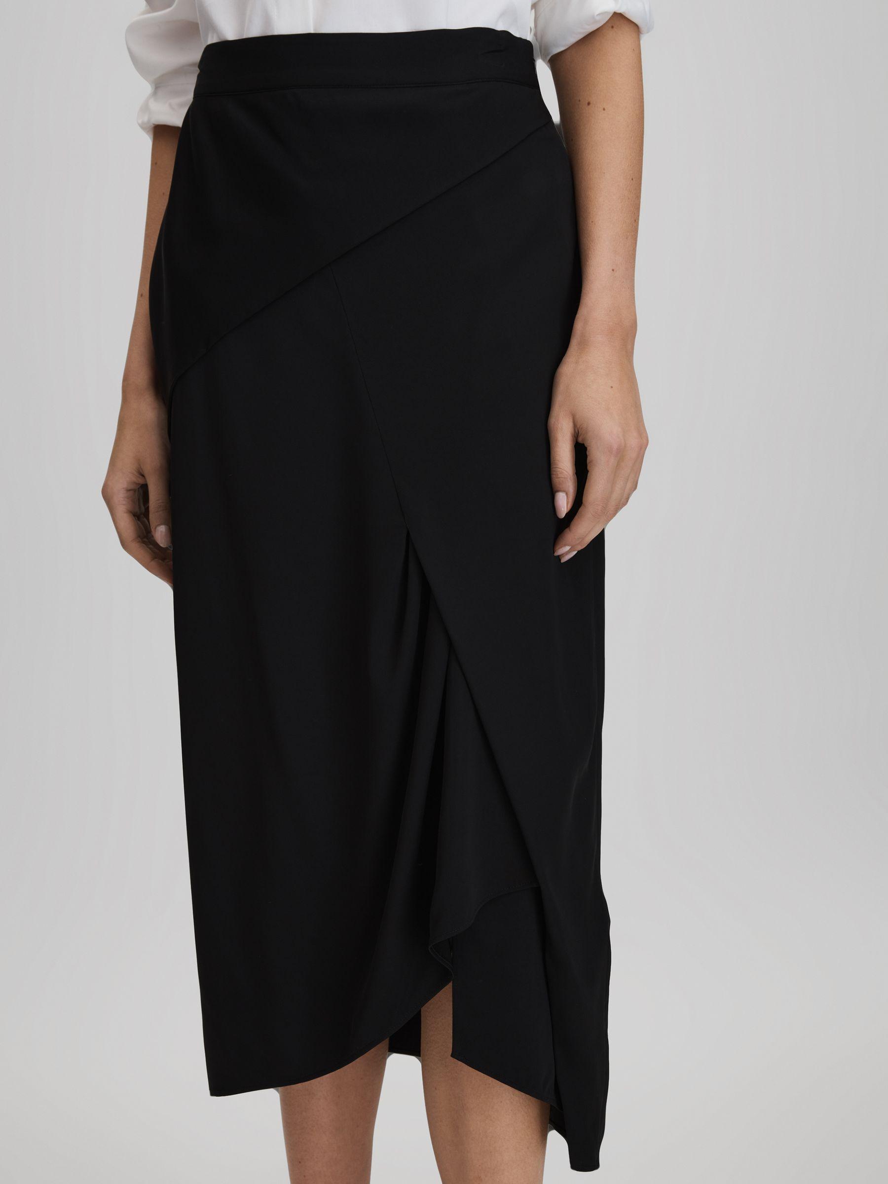 High Rise Draped Midi Skirt in Black Product Image