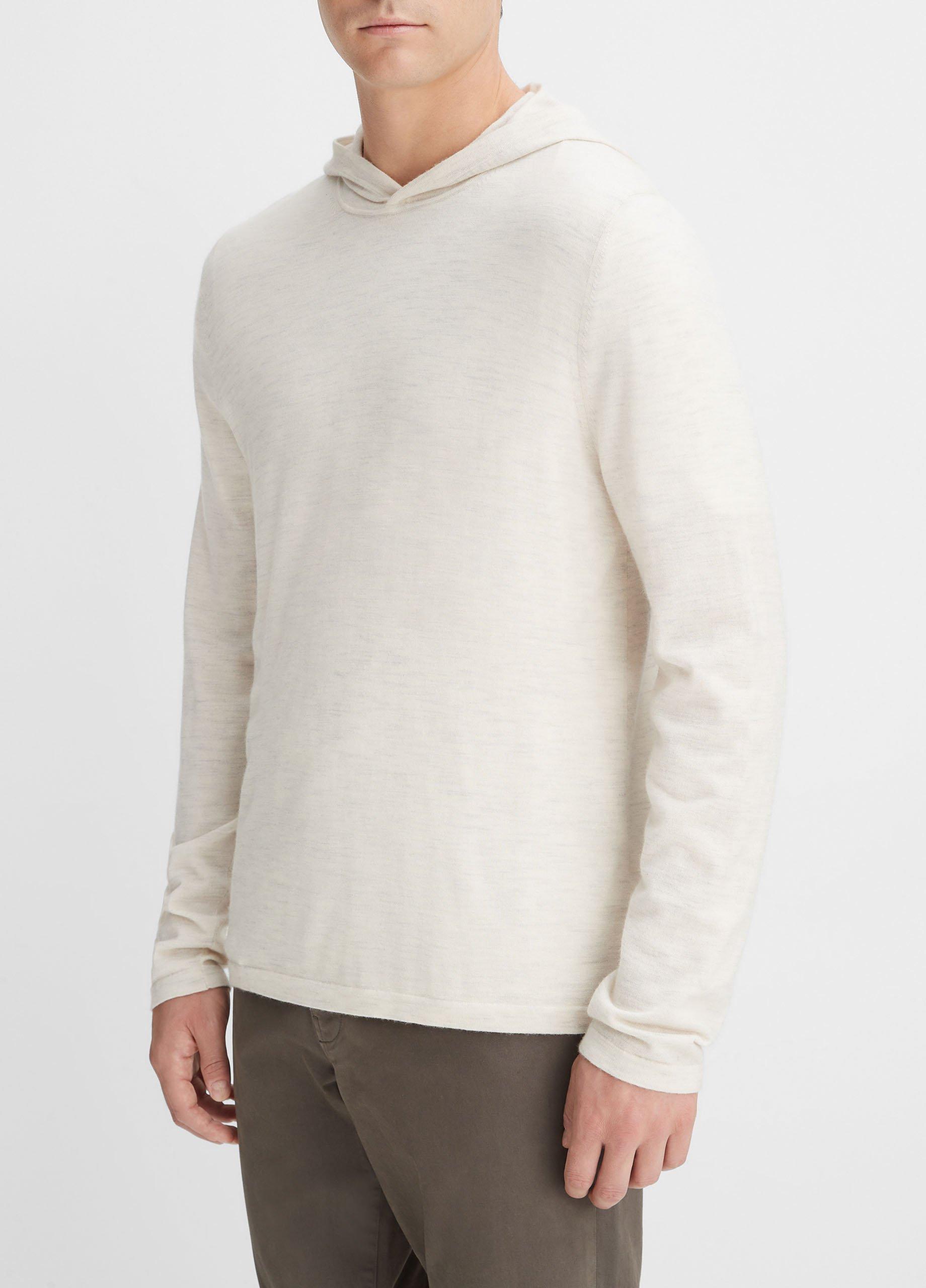 Mens Featherweight Wool Cashmere Pullover Hoodie, Heather White, Size XXL Vince Product Image