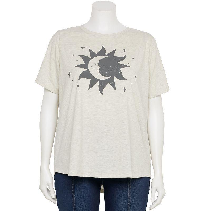 Womens Plus Size Moon and Sun Graphic Tee, Girls Oatmeal Grey Product Image